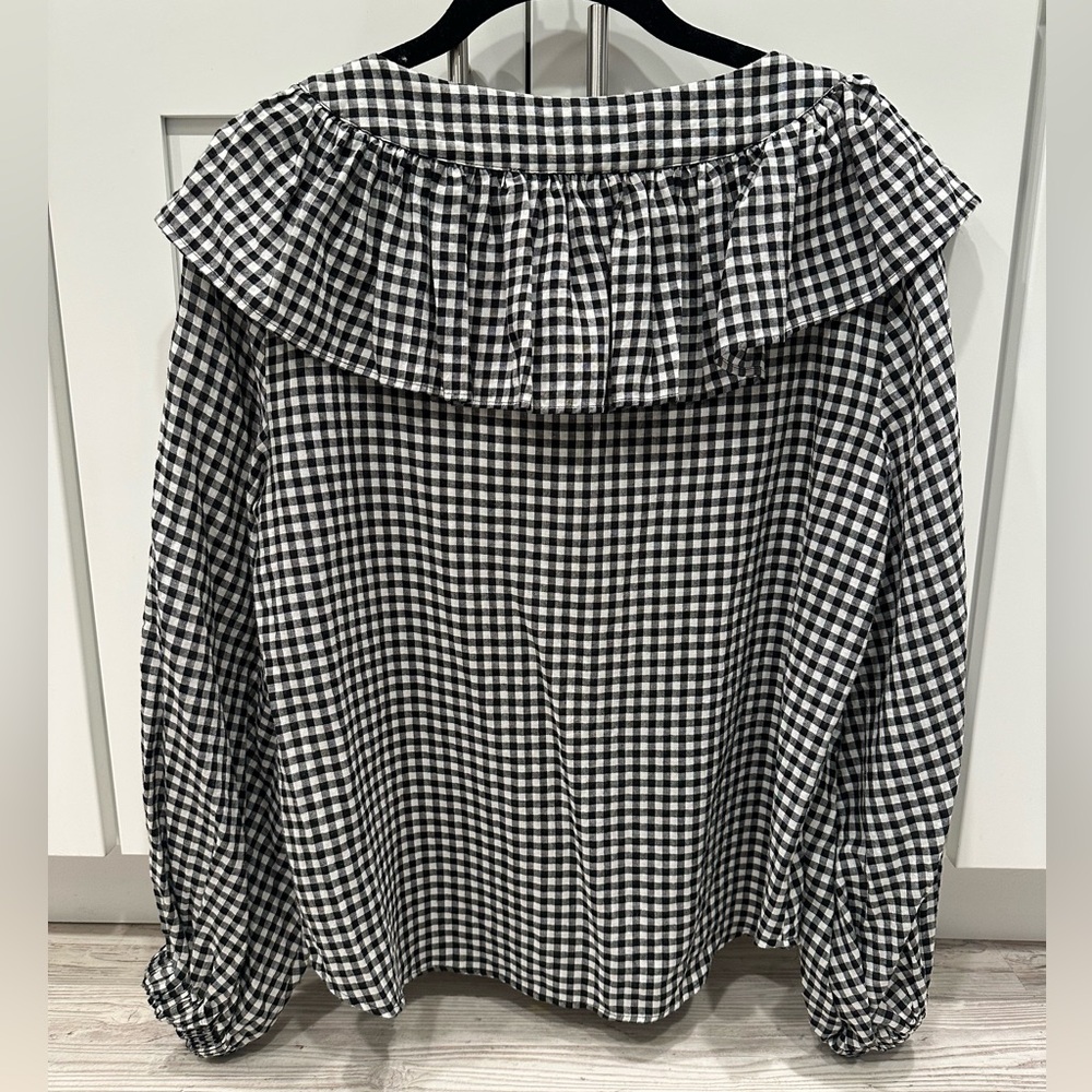 Zara Black & White Gingham Long Sleeve Top - Ruffle Plaid Neckline
MEDIUM - Picture 10 of 14